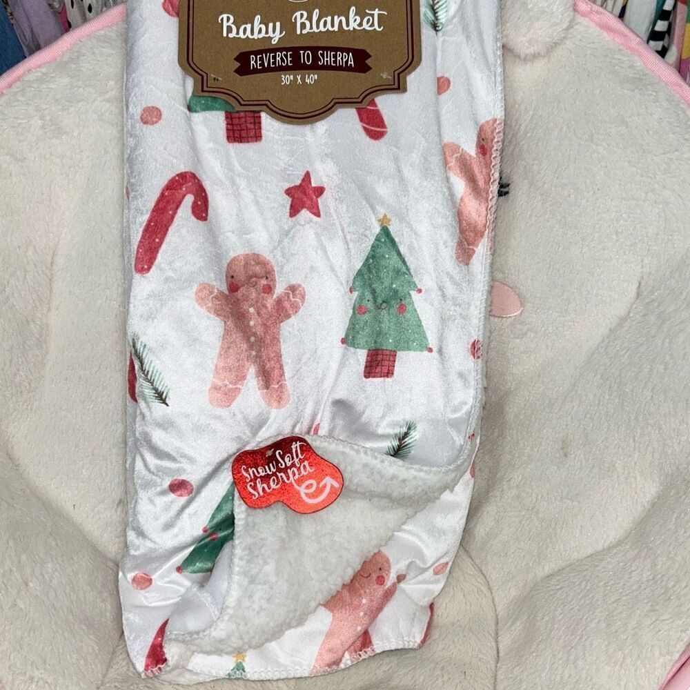 Christmas gingerbread baby blanket Sherpa Christmas trees